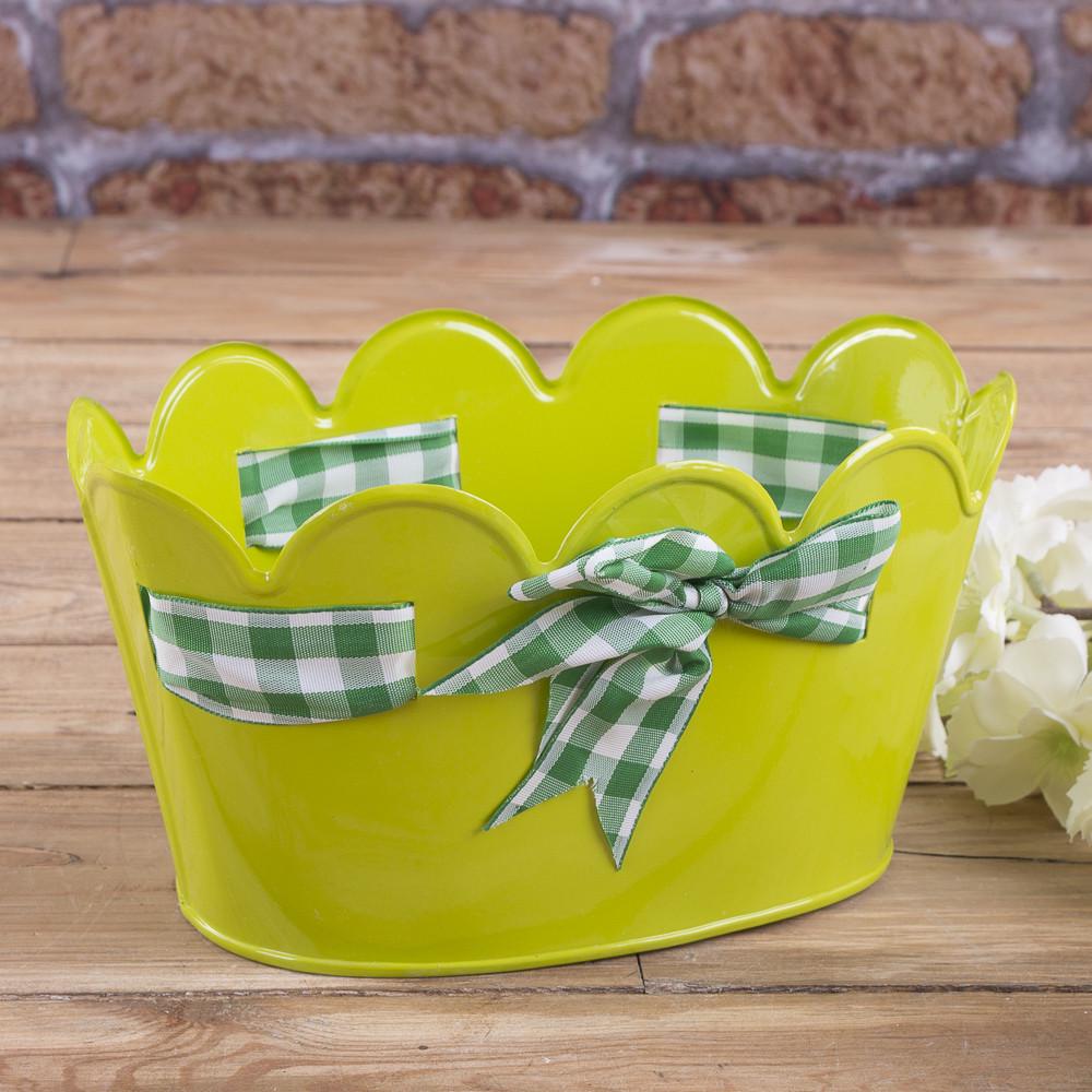 Металлическое кашпо для цветов с бантиком (3896-3)