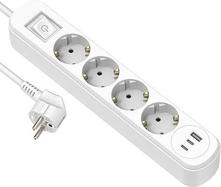 Удлинитель Electraline 4 розетки 3 USB 2хUSB-C/1хUSB-A 20 Вт 1,5 м 16A Белый