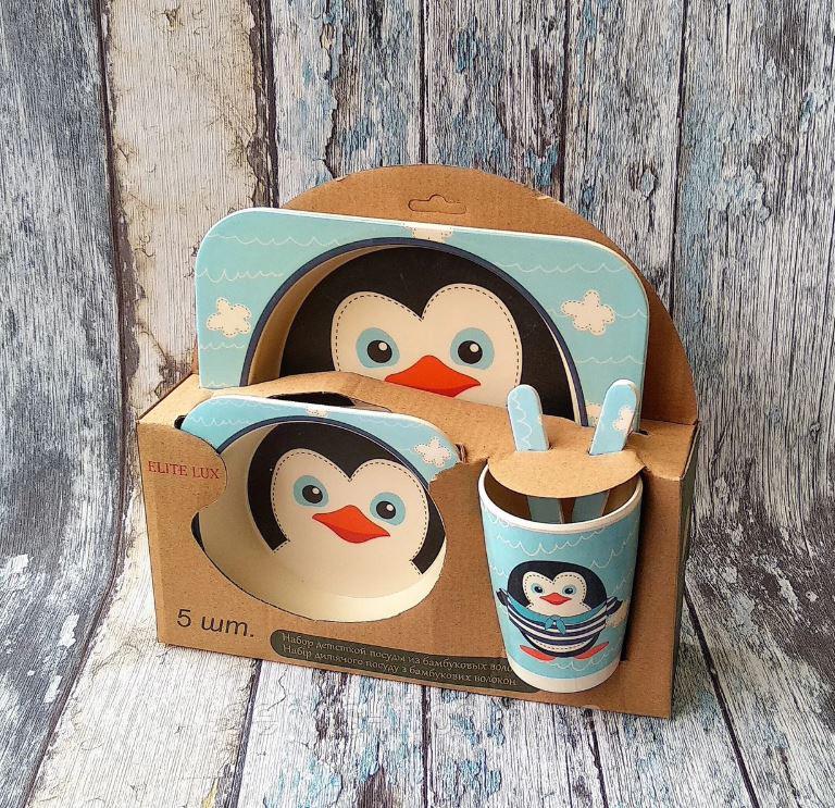 Набор детской бамбуковой посуды Stenson MH-2770-14 пингвин, 5 пр. - фото 3 Набор детской бамбуковой посуды Stenson MH-2770-14 пингвин, 5 пр. - фото 3