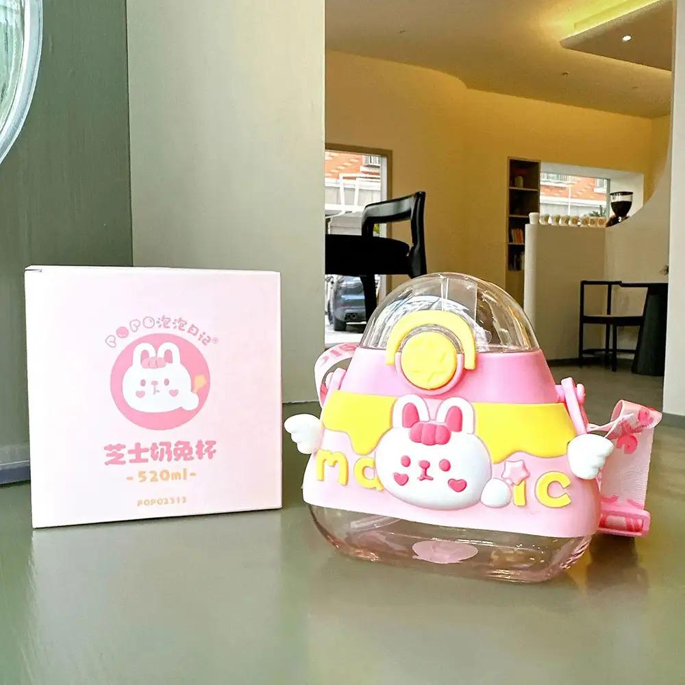 Дитяча пляшка для води з силіконовою трубочкою та ремінцем POP02313 520 мл Рожевий - фото 10