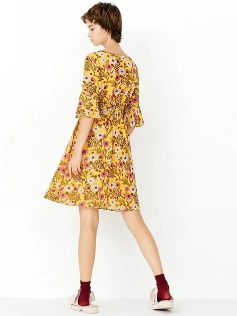 Платье ONLY 117307598 Цветы XS Желтый - фото 2