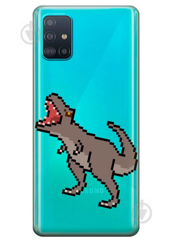 Прозрачный силиконовый чехол iSwag для Samsung Galaxy A51 с рисунком - Пикселький динозавр (KS3175)