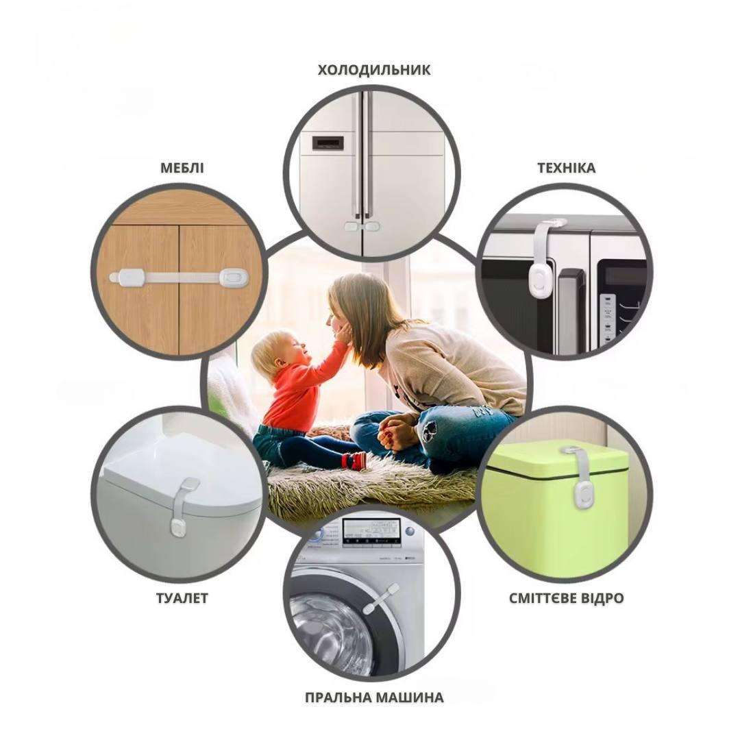 Набір універсальних захисних замків Bodasan від дітей для меблів/холодильника та ящиків 4 шт. Білий (BL11) - фото 6