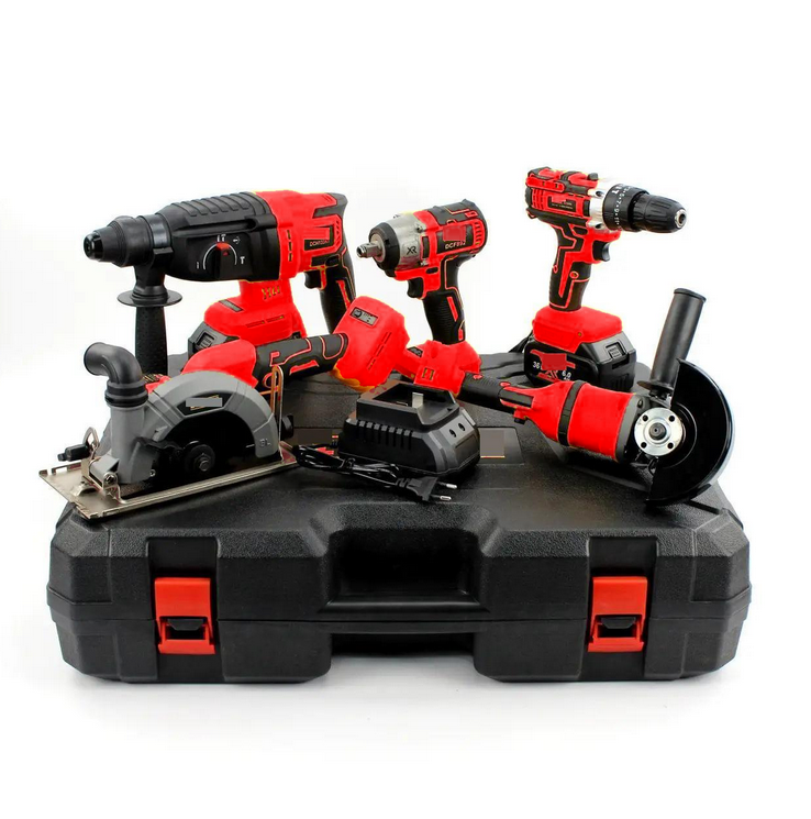 Набор инструментов 5в1 перфоратор/гайковерт/шуруповерт/болгарка/циркулярная/пила 4 аккумулятора (G6591)