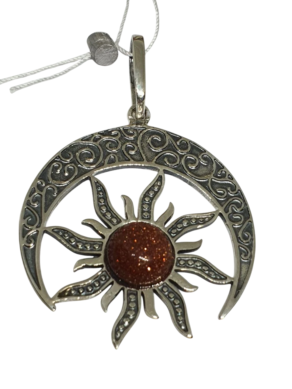 Кулон оберіг срібний Сонце в лунниці з камінням золотий пісок 925 проби (29541528)