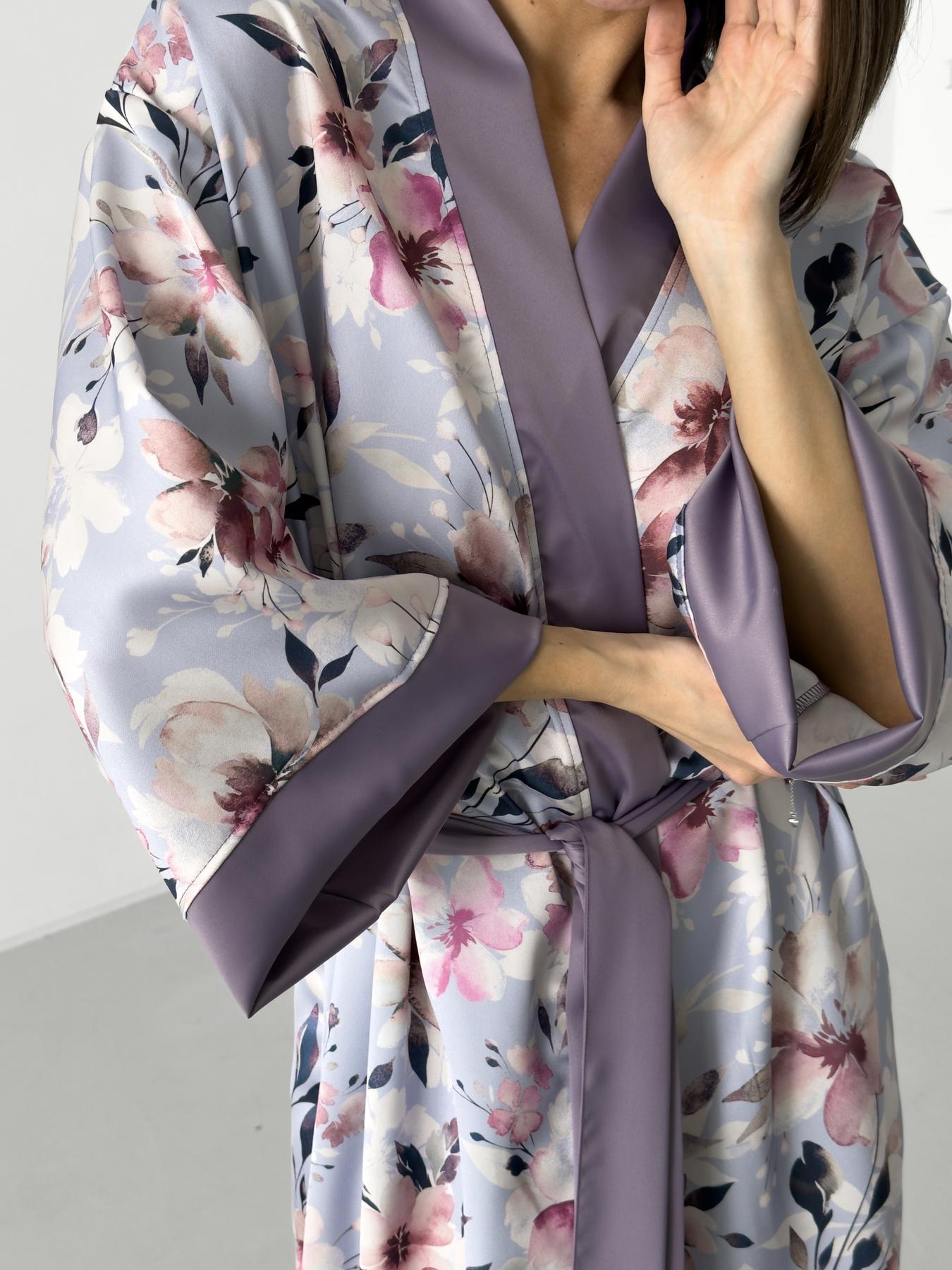 Халат-кимоно женский длинный COSY Morning Bloom Цветы шелк-сатин S/M Лавандовый MB2 (MB2/SM) - фото 5
