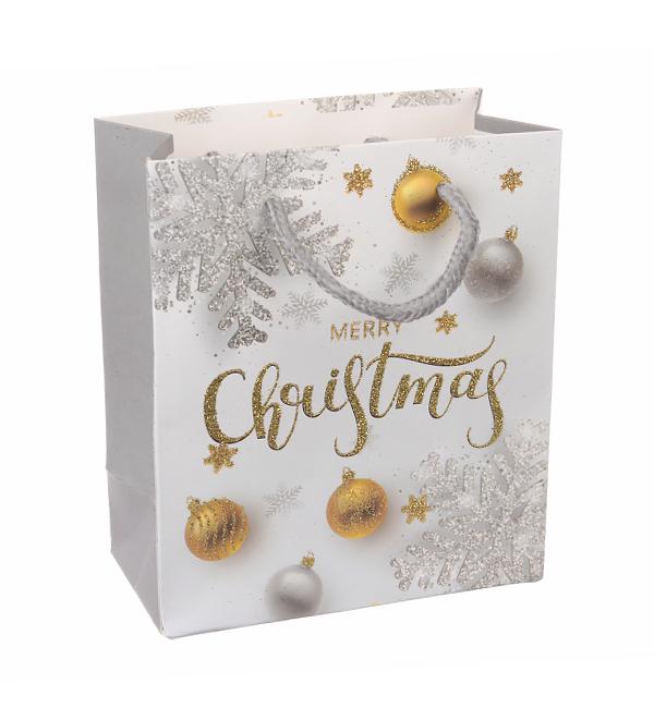 Новогодний пакет Merry Christmas ламинированный картон 12x14x6 см Silver Новогодний пакет Merry Christmas ламинированный картон 12x14x6 см Silver