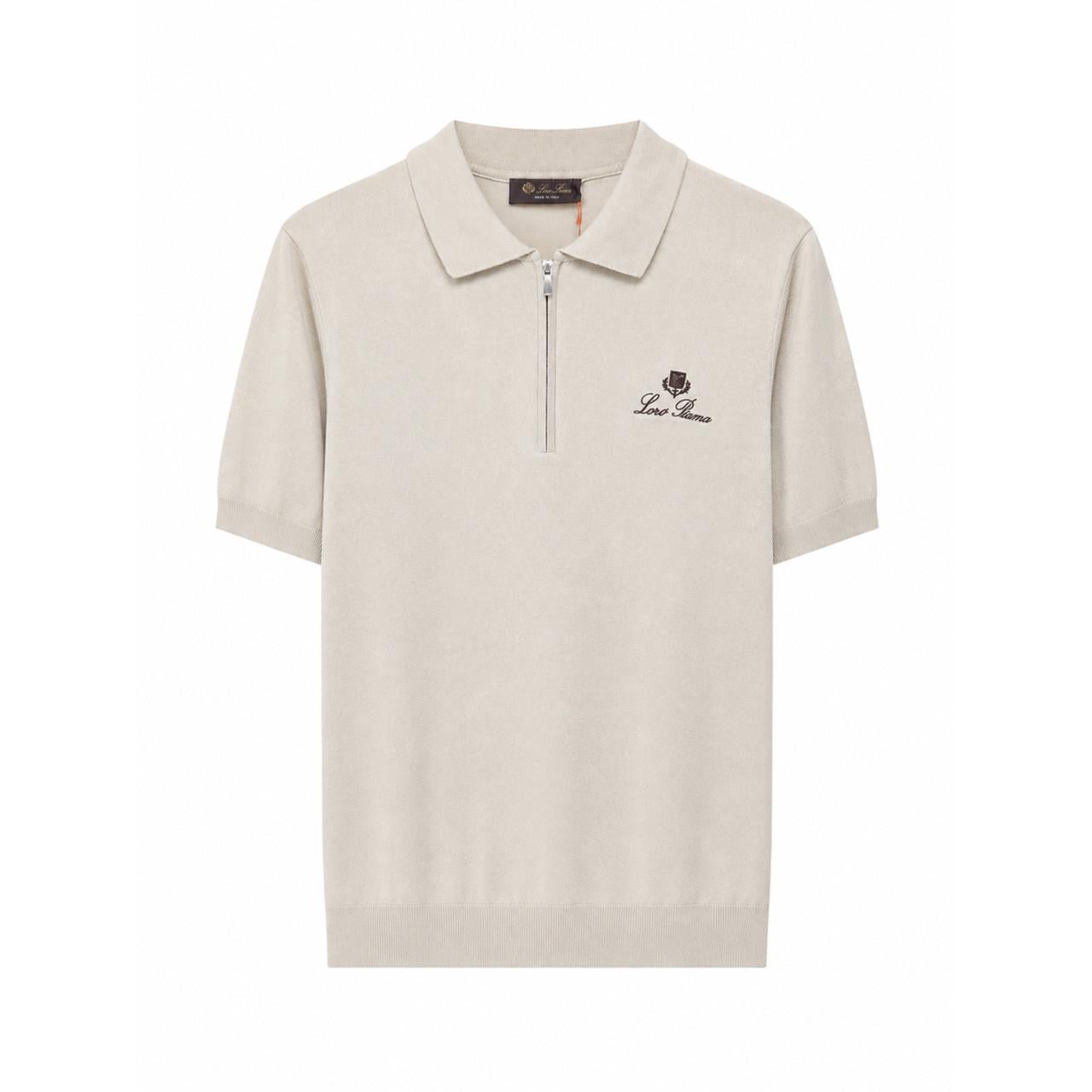 Поло мужское Loro Piana на молнии с коротким рукавом и вышитым логотипом Premium Casuall Молочный