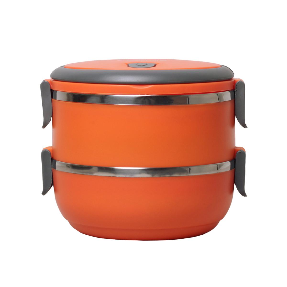 Ланч-бокс для еды с ручками двойной Kamille KM-2106 из нержавеющей стали и пластика 1400 мл Оранжевый (150-84-2106) Ланч-бокс для еды с ручками двойной Kamille KM-2106 из нержавеющей стали и пластика 1400 мл Оранжевый (150-84-2106)
