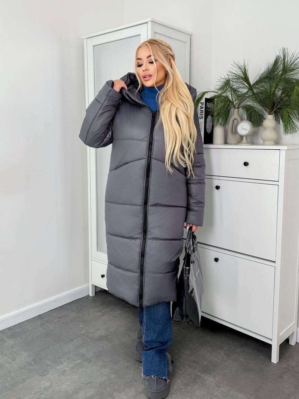 Пуховик жіночий зимовий подовжений до -20°С батал 4XL-5XL Графіт (OV-1099GR-4XL-5XL) - фото 4 Пуховик жіночий зимовий подовжений до -20°С батал 4XL-5XL Графіт (OV-1099GR-4XL-5XL) - фото 4