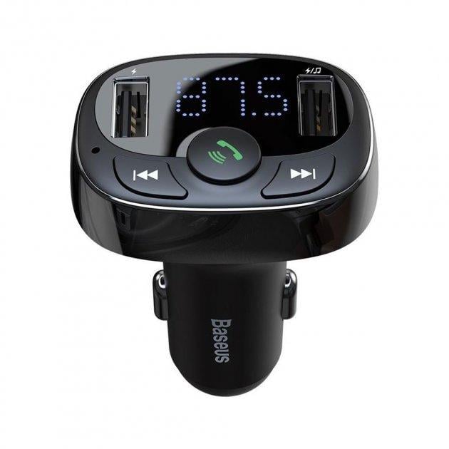 FM-трансмітер в автомобіль Baseus T-typed Bluetooth MP3 charger with car holder Black (CCTM-01) - фото 1