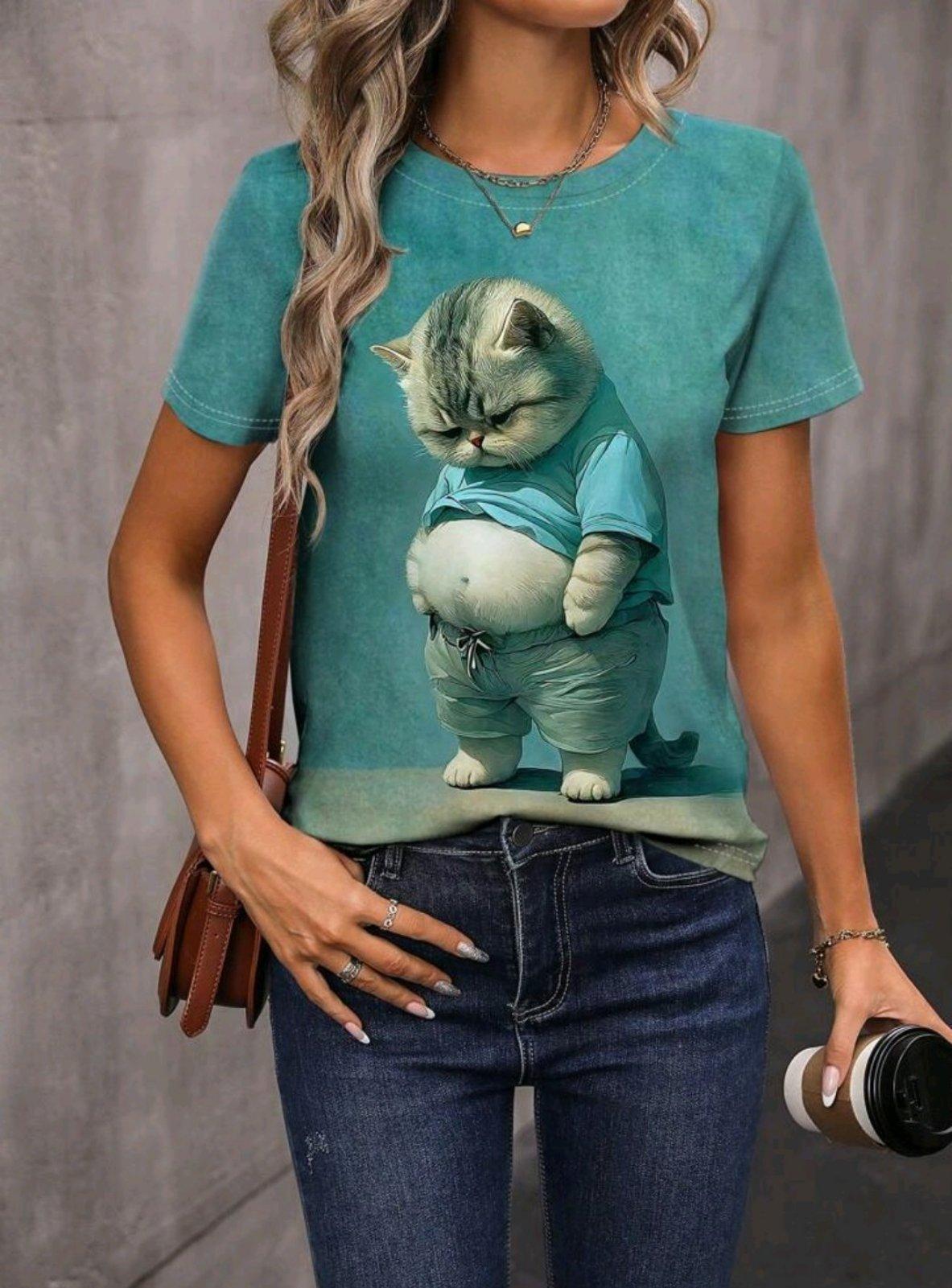 Футболка женская Summer с рисунком кота S Голубой (27343011) - фото 3 Футболка женская Summer с рисунком кота S Голубой (27343011) - фото 3