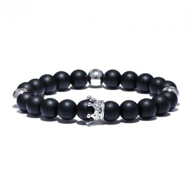 Браслет із шунгіту та гематиту з короною р. 23 Чорний/Срібний (30017)