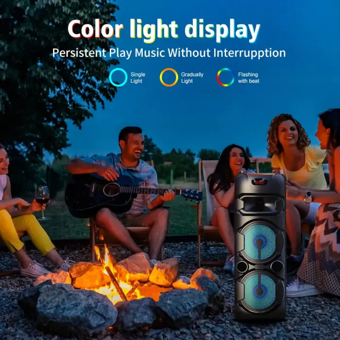 Колонка акустична акумуляторна без дротовим мікрофоном та пультом з ручкою та на колесах 80х27,5х27,5 см - фото 3