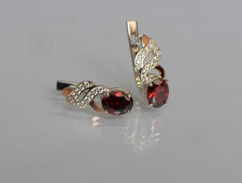 Серебряные серьги Sil с золотыми накладками 117s-2 Гранат (Sil-760)