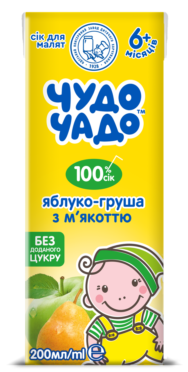 Сік Чудо-Чадо Яблуко-груша з м'якоттю без цукру 200 мл (2325263916)