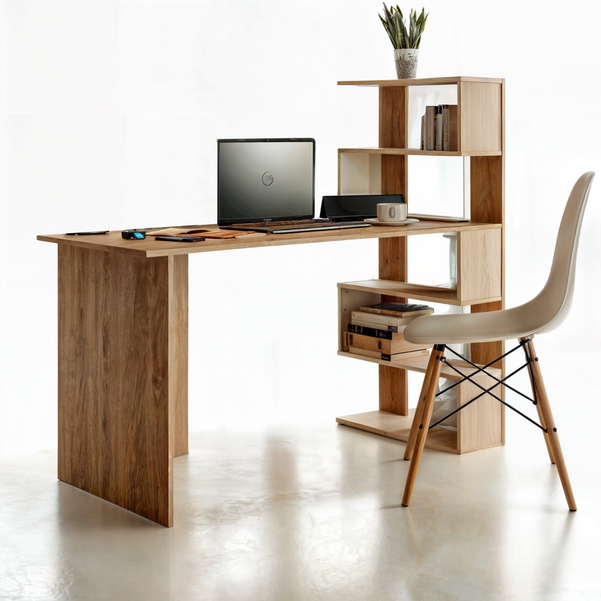 Стіл комп'ютерний Tobi Sho ST-0015 з боковим стелажем 1416х750х600 мм Дуб сонома