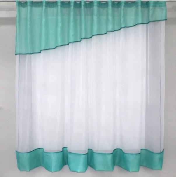 Занавеска на кухню/балкон шифон 280х170 см Бирюзовый/Белый (047к) - фото 1