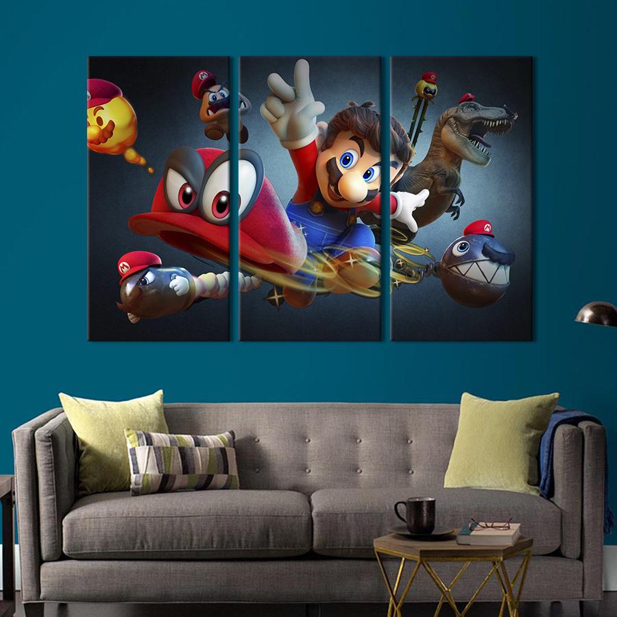 Картина на холсте триптих Персонажи игры Супер Марио 156x100 см (1512-31)