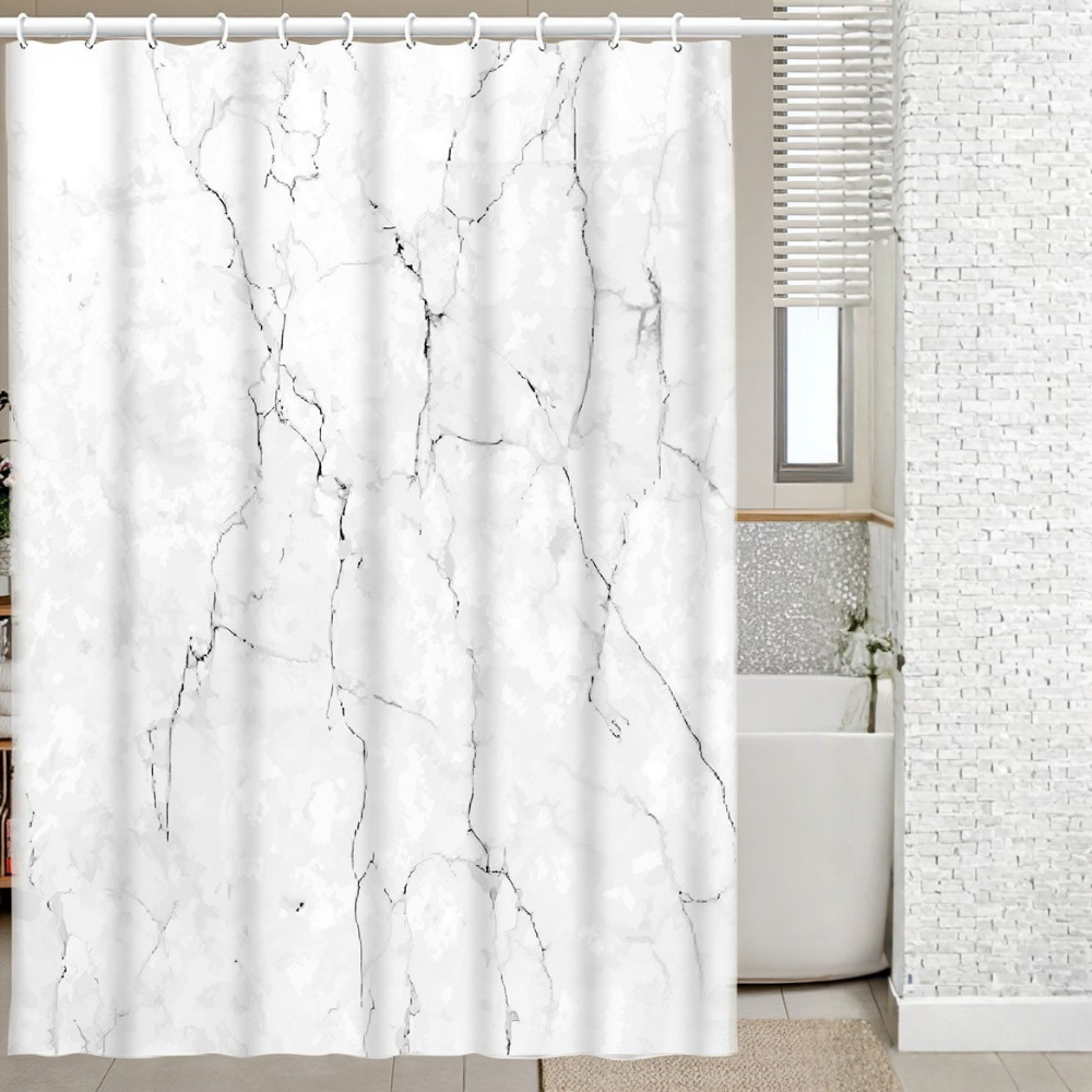 Шторка для ванной и душа с кольцами водоотталкивающая с крючками однотонный PEVA 180x180 см Белый гранит