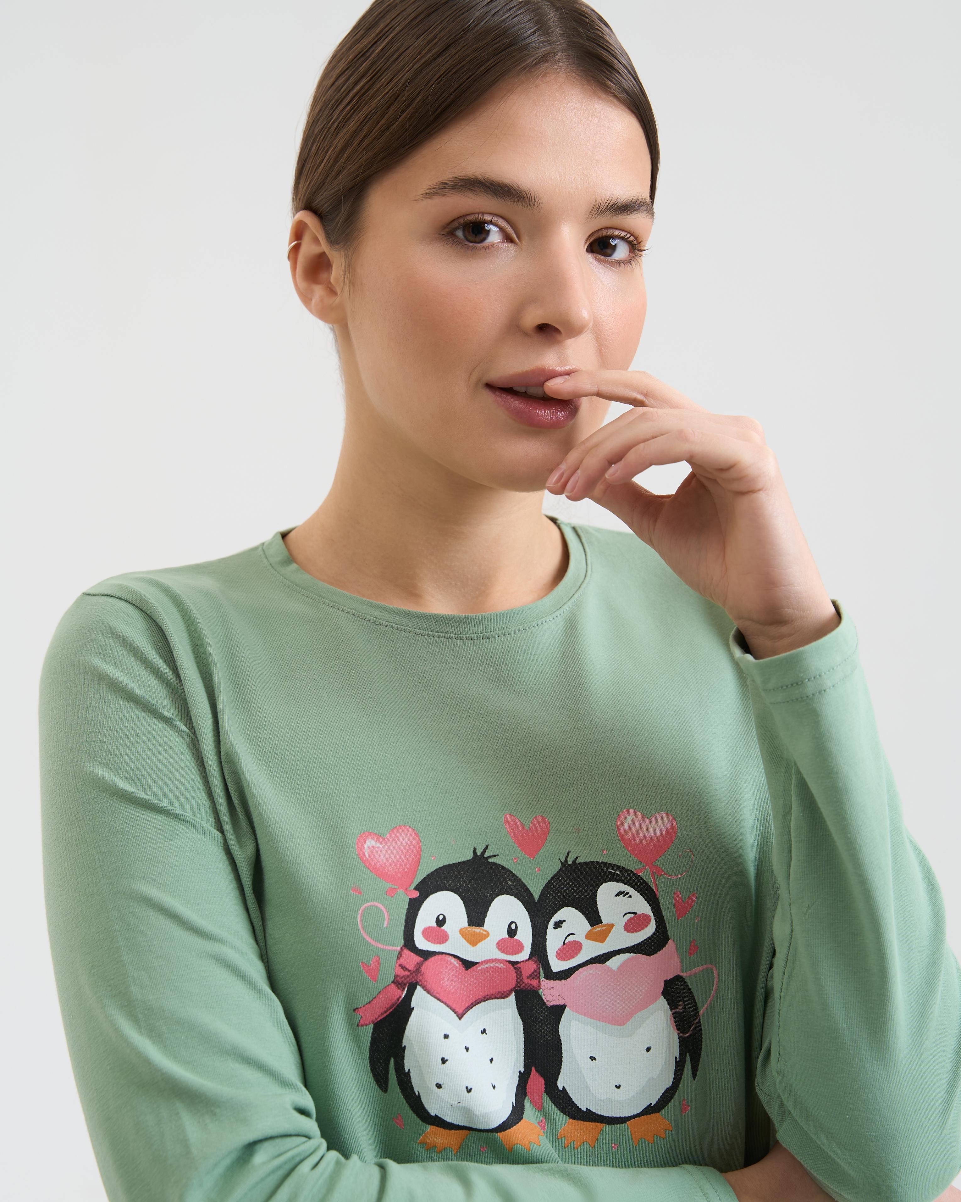 Комплект женский со штанами Пингвины Family look 96830 XL Зеленый - фото 2 Комплект женский со штанами Пингвины Family look 96830 XL Зеленый - фото 2