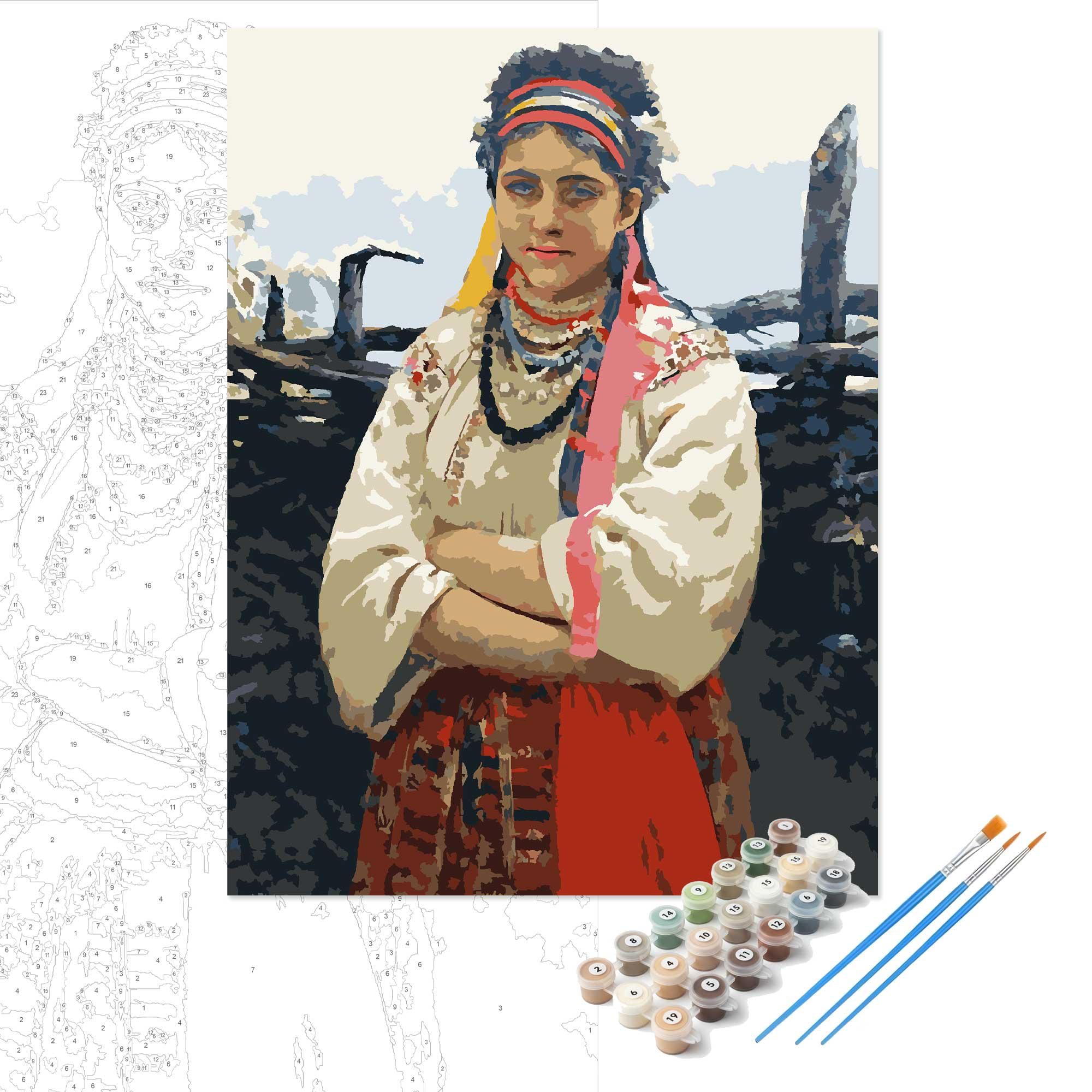 Картина за номерами Ілля Рєпін Українка біля тину 30×40 см (00075)