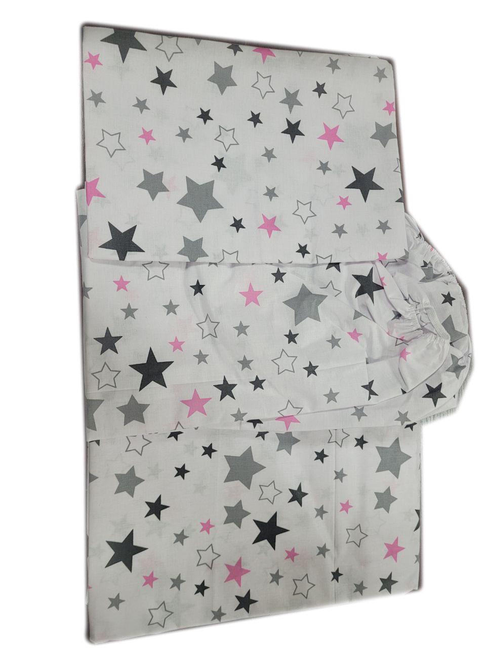 Постельный набор Premium в детскую кровать 3 ед. Белый с розовыми звездами