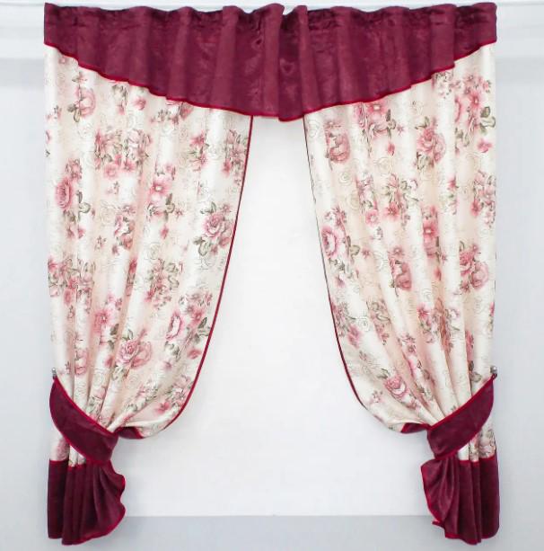 Занавеска с ламбрекеном 270х160 см Бордовый/Персиковый (073к)