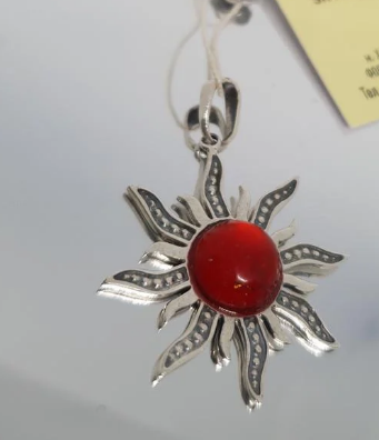 Подвеска Серебряный Солнце с камнями янтарь 925 проба (26943034)