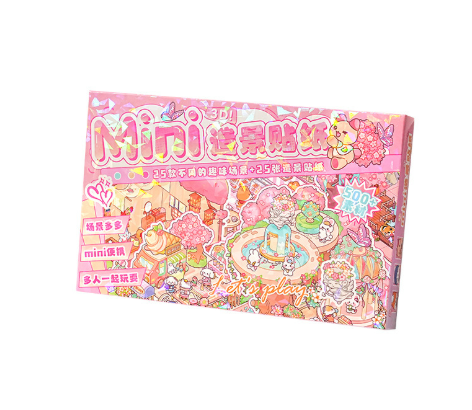 Набор 3D комнат с наклейками Mini Room Play 25 сцен/25 листов Розовый (29165330)