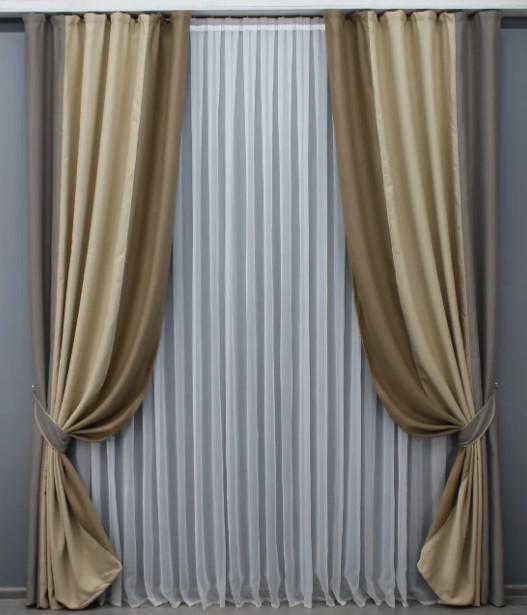 Шторы блекаут 1,5х2,7 м 2 шт. Какао/Бежевый/Коричневый (016дк/1242-1240-1163ш)