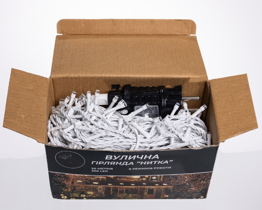 Гирлянда нить уличная 300 LED 30 м от сети белая нить Синий - фото 5