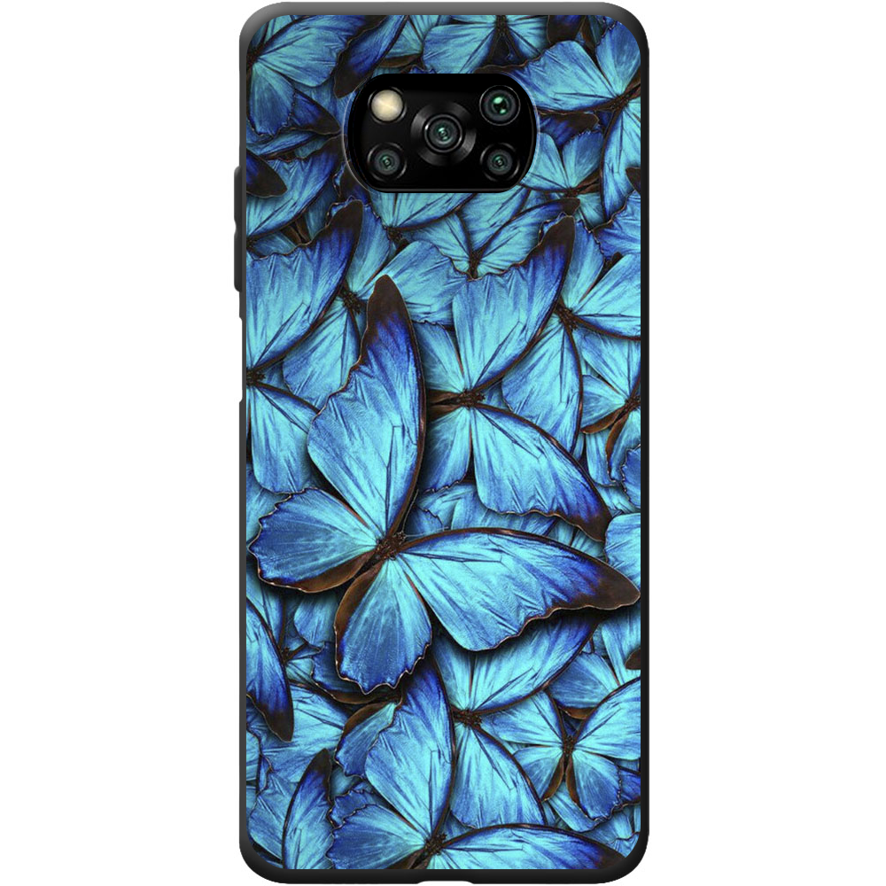 Чехол BoxFace Poco X3 лазурные бабочки Черный силикон (41288-up1550-41933)