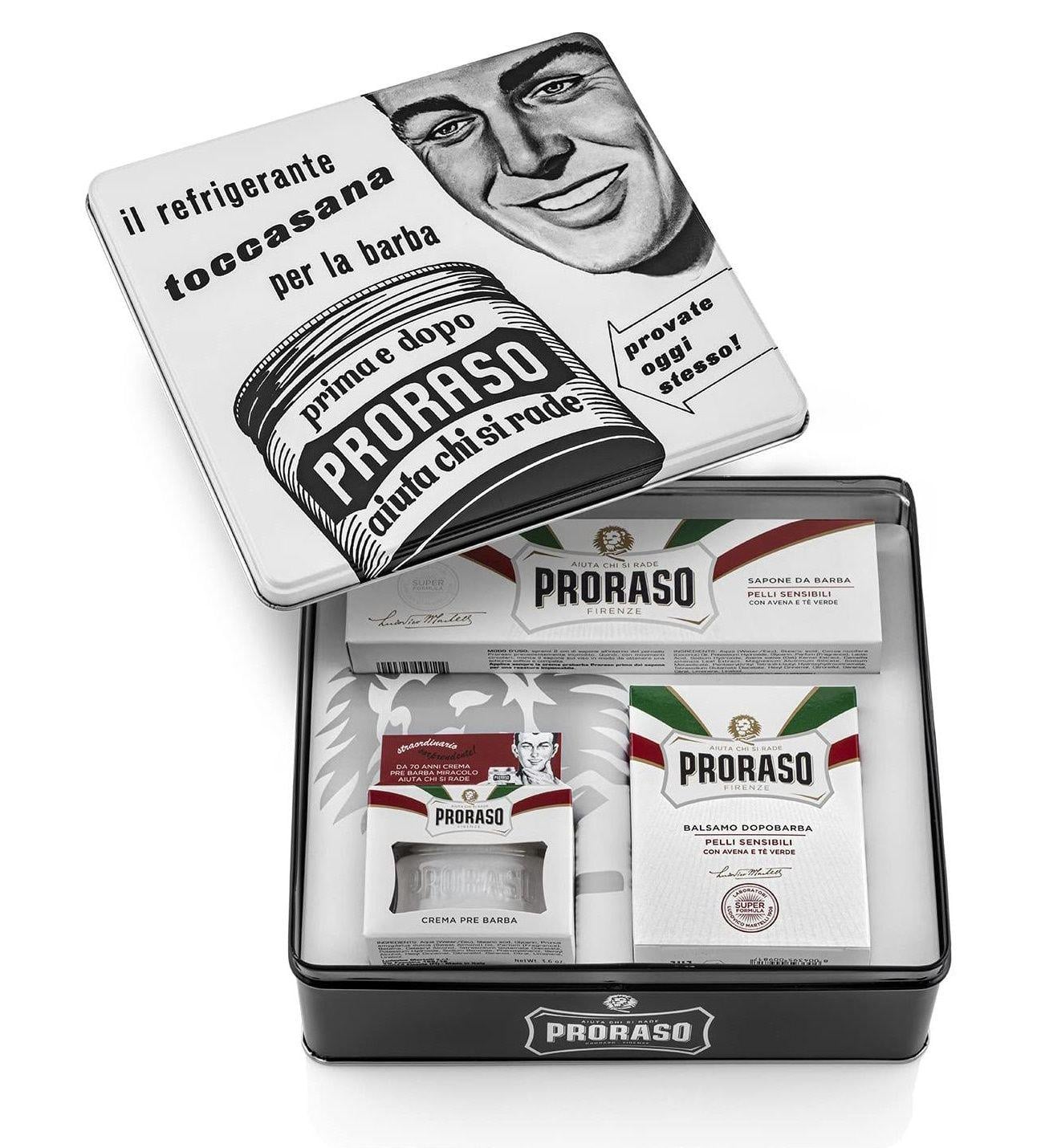 Подарочный набор для бритья Proraso Vintage Selection Toccasana в металлической коробке (8004395003600)