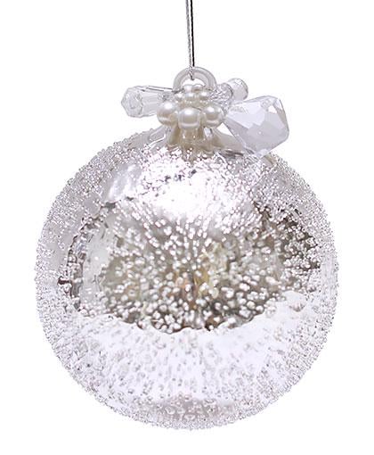 Елочный стеклянный шар Bonadi с покрытием лёд 10 см Серебро (118-C04)