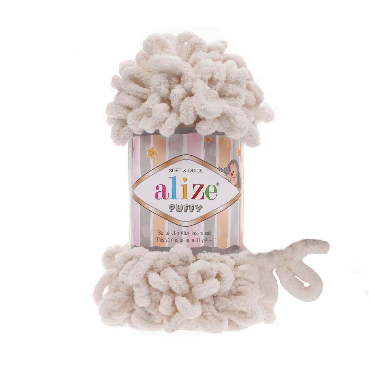 Пряжа петельная Alize Puffy фантазийная для вязания руками плюшевая Бежевый №599 (2655560180)