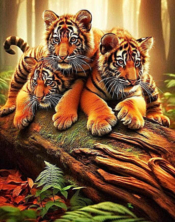 Алмазная мозаика Алмазка Тигренята квадратные спецалмазы без подрамника 40х50 см (АлМ-223)