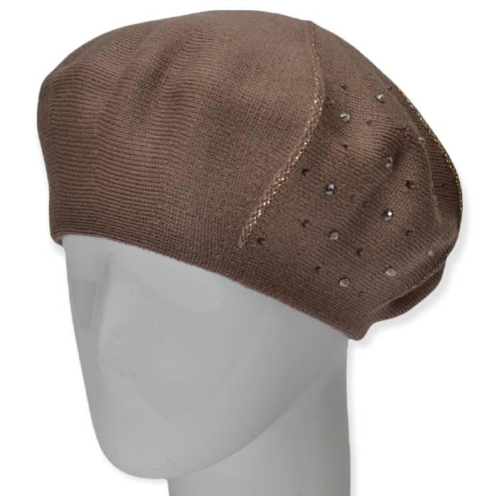 Берет женский Lirus Клевер двойной тонкой вязки со стразами р. 56-58 Темно-пудровый