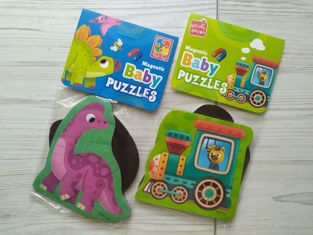 Комплект магнітних бебі пазлів Vladi Toys Динозаври VT3208-21 та Транспорт VT3208-29