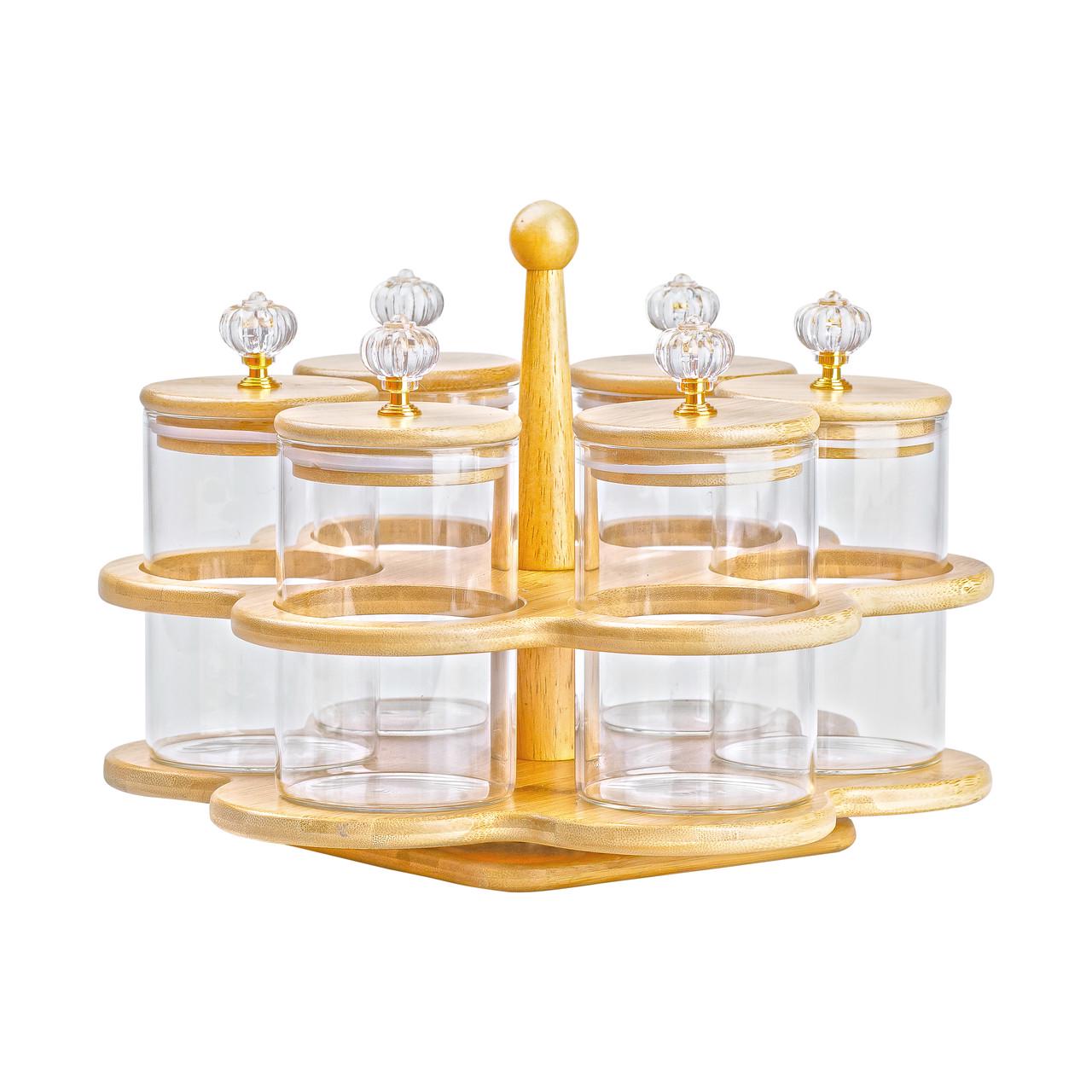 Банки для сыпучих продуктов на деревянной подставке 580 мл 6 шт. (4279)