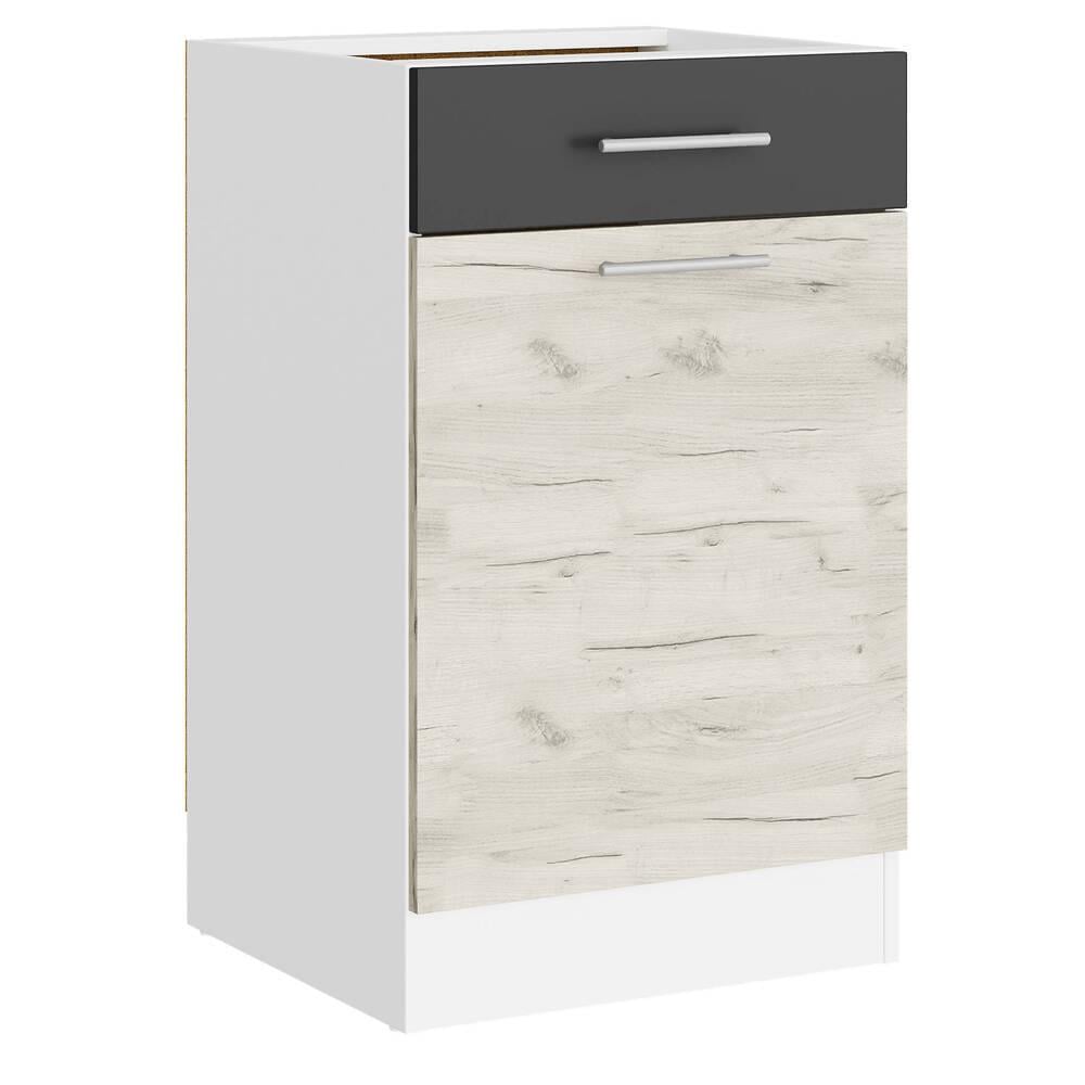 Модуль кухонный нижний с ящиком Еверест Эко 500 без столешницы 50х46х82 см Дуб крафт белый/Графит/Белый (DTM-071029)
