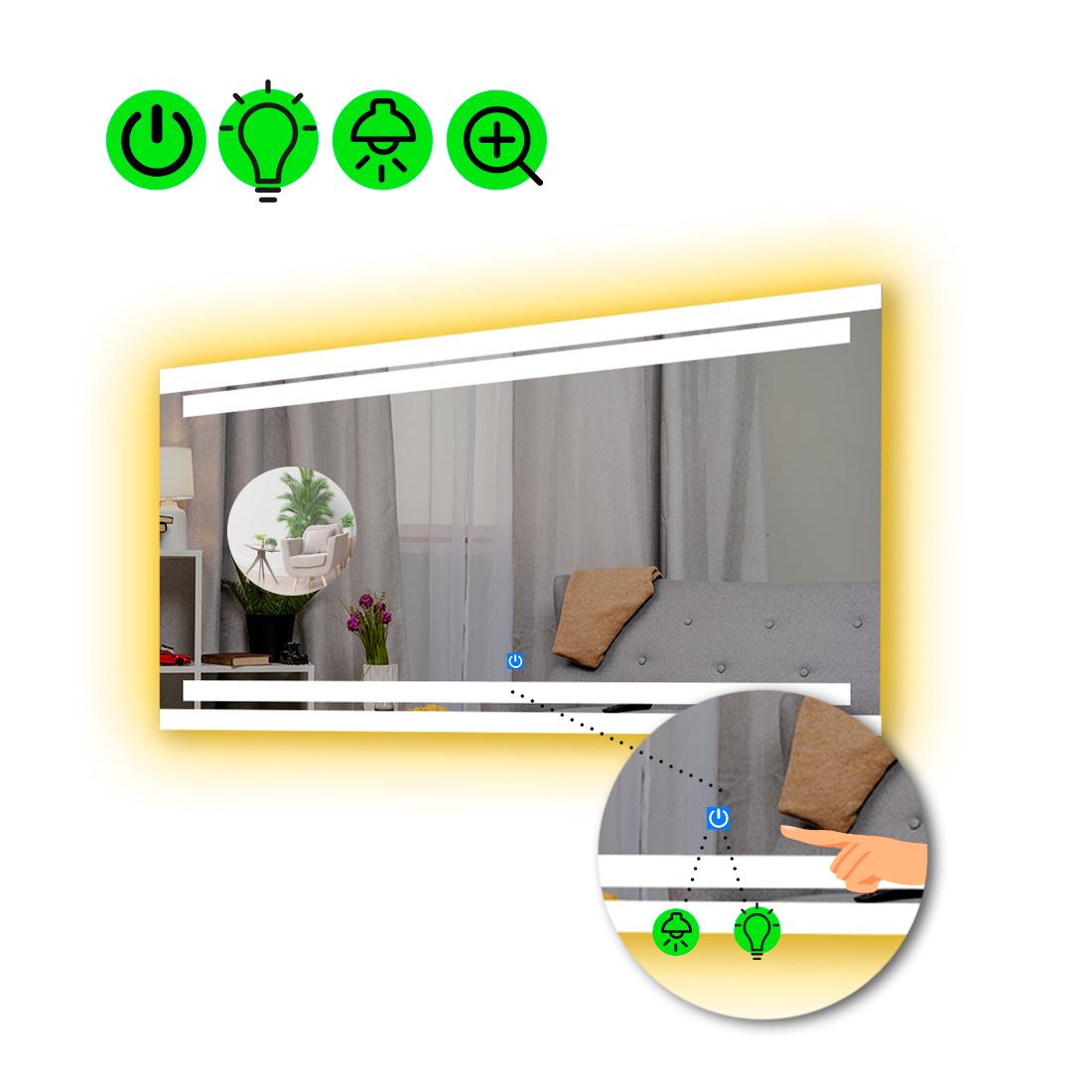 Зеркало с LED подсветкой Letizia с сенсором и увеличительной линзой без подсветки 90x60 см (8775675)