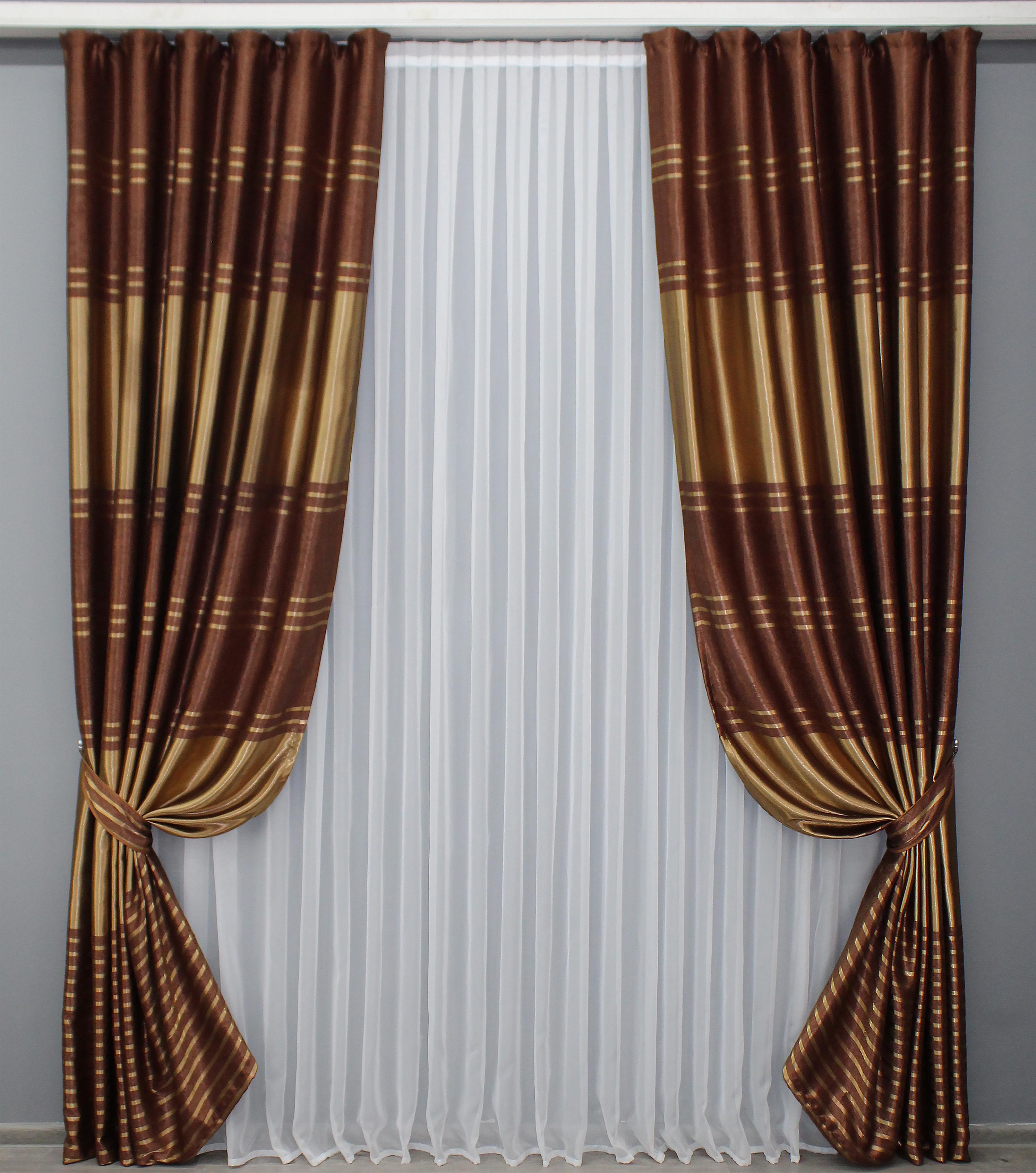 Комплект готовых штор VR-Textil Софт № 1392ш 100х270 см 2 шт. Коричневый/Золотистый (31-649)