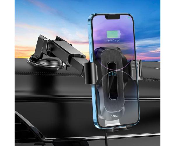Держатель автомобильный Hoco HW3 с функцией беспроводной зарядки 15W 2A Black - фото 7