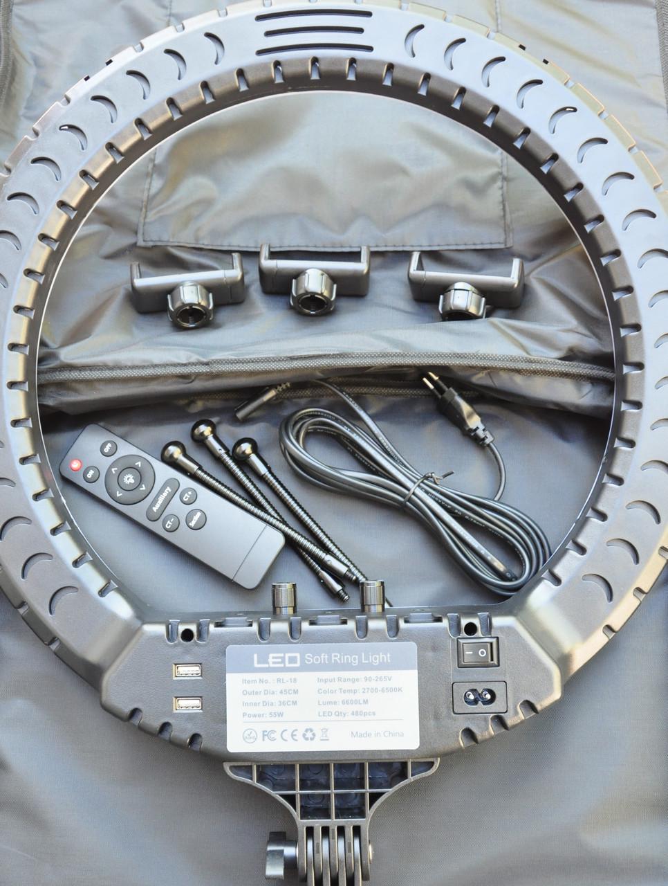 Лампа светодиодная кольцевая RL-18 с усиленным штативом 45 см 55 Вт (2472511831) - фото 5 Лампа светодиодная кольцевая RL-18 с усиленным штативом 45 см 55 Вт (2472511831) - фото 5