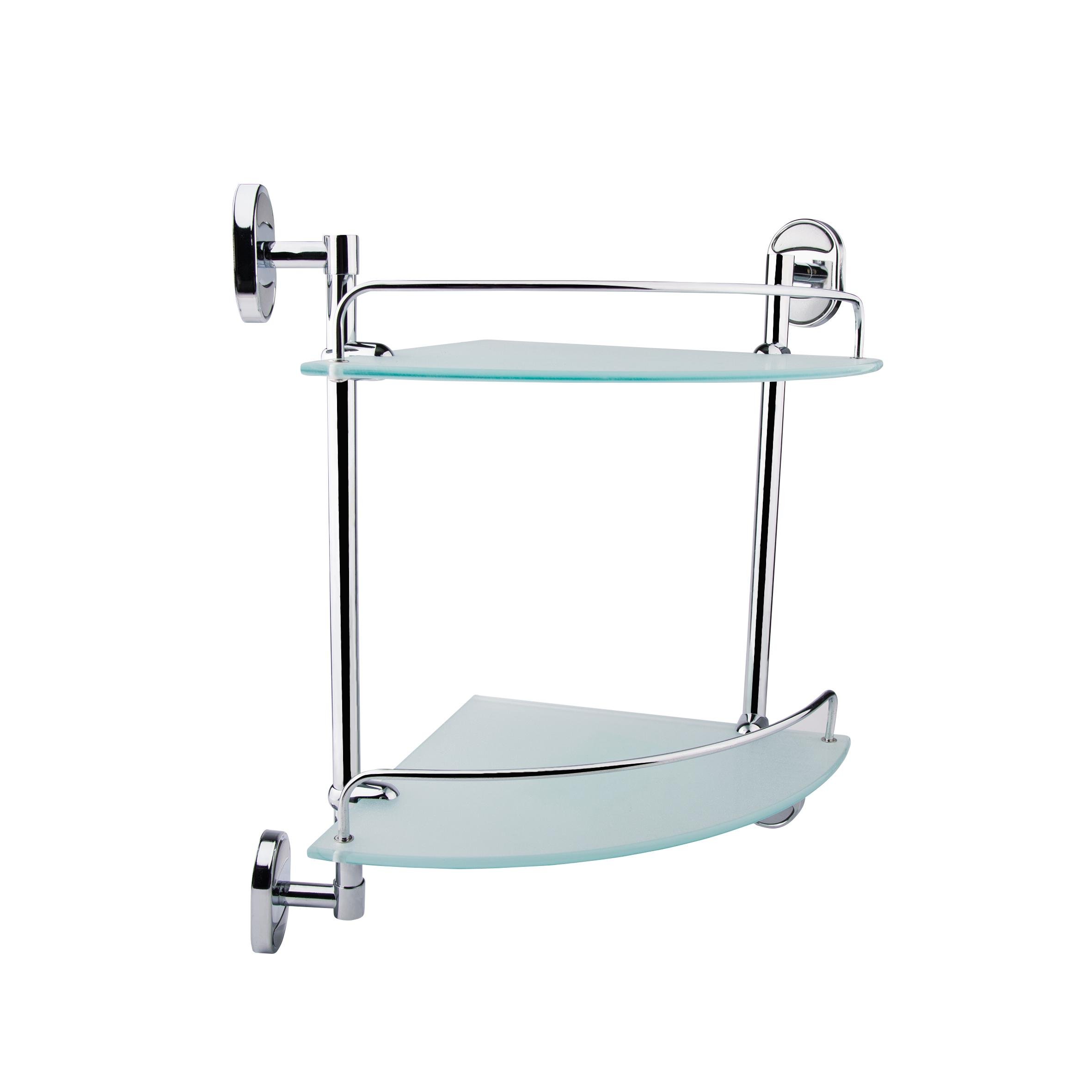 Полка настенная стеклянная Kroner Elbe CV022866 2-х ярусная угловая Хром (136462)