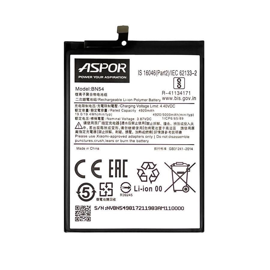 Аккумулятор Aspor для Xiaomi Redmi 9/Redmi Note 9 (BN54) Аккумулятор Aspor для Xiaomi Redmi 9/Redmi Note 9 (BN54)