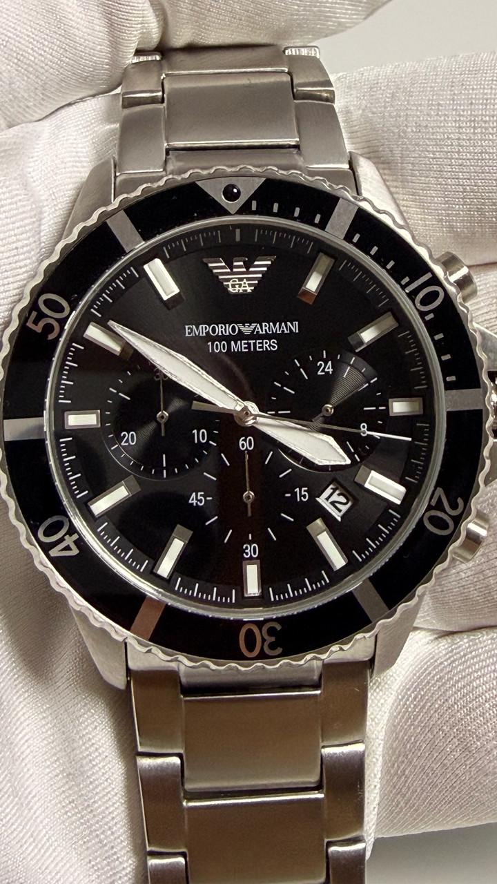 Наручний годинник чоловічий Emporio Armani Diver AR11360 з хронографом Сріблястий/Чорний циферблат