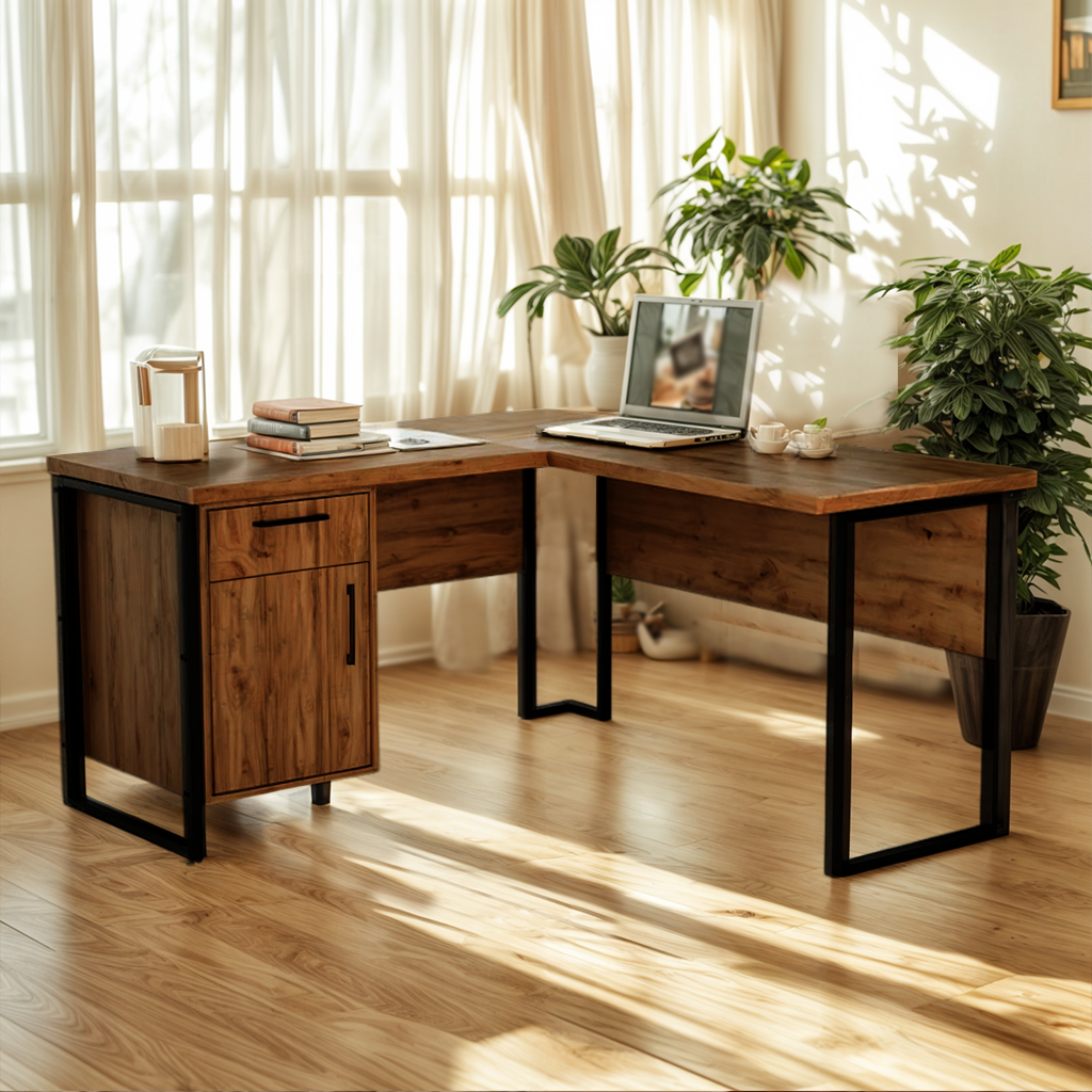 Стол угловой офисный Tobi Sho LOFT Volcano СУЛВ/4-1 с тумбой столешница 18 мм 1400х1200х750 Фаервуд