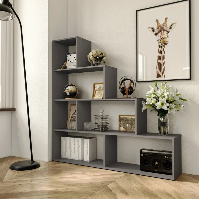 Стеллаж GT57 для книг и декора на 6 грузовых мест 1422х280х1427 мм ДСП 16 мм Антрацит (20313438)